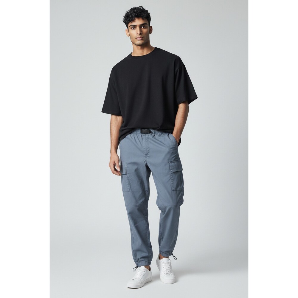 Denim Co Tech Cargo Jogger Pants Men Small Slate Blue Nylon Buckle Drawstring